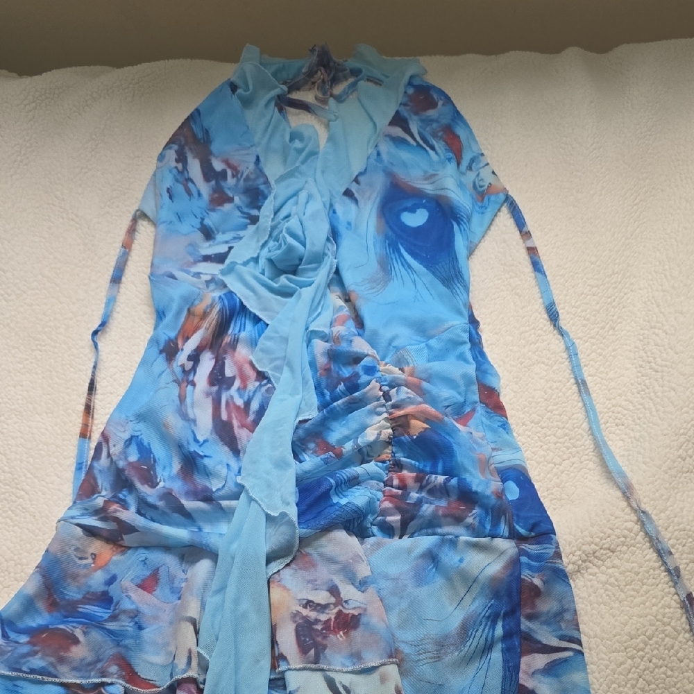 Elegant Blue Patterned Mini Dress